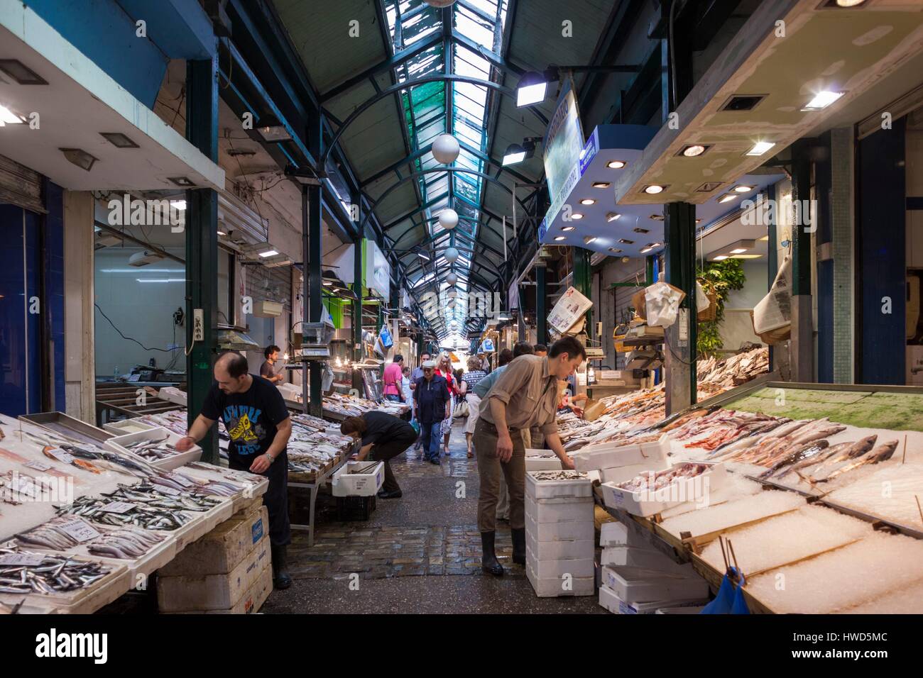 Greece, Central Macedonia Region, Thessaloniki, Modiano Market, interior Stock Photo