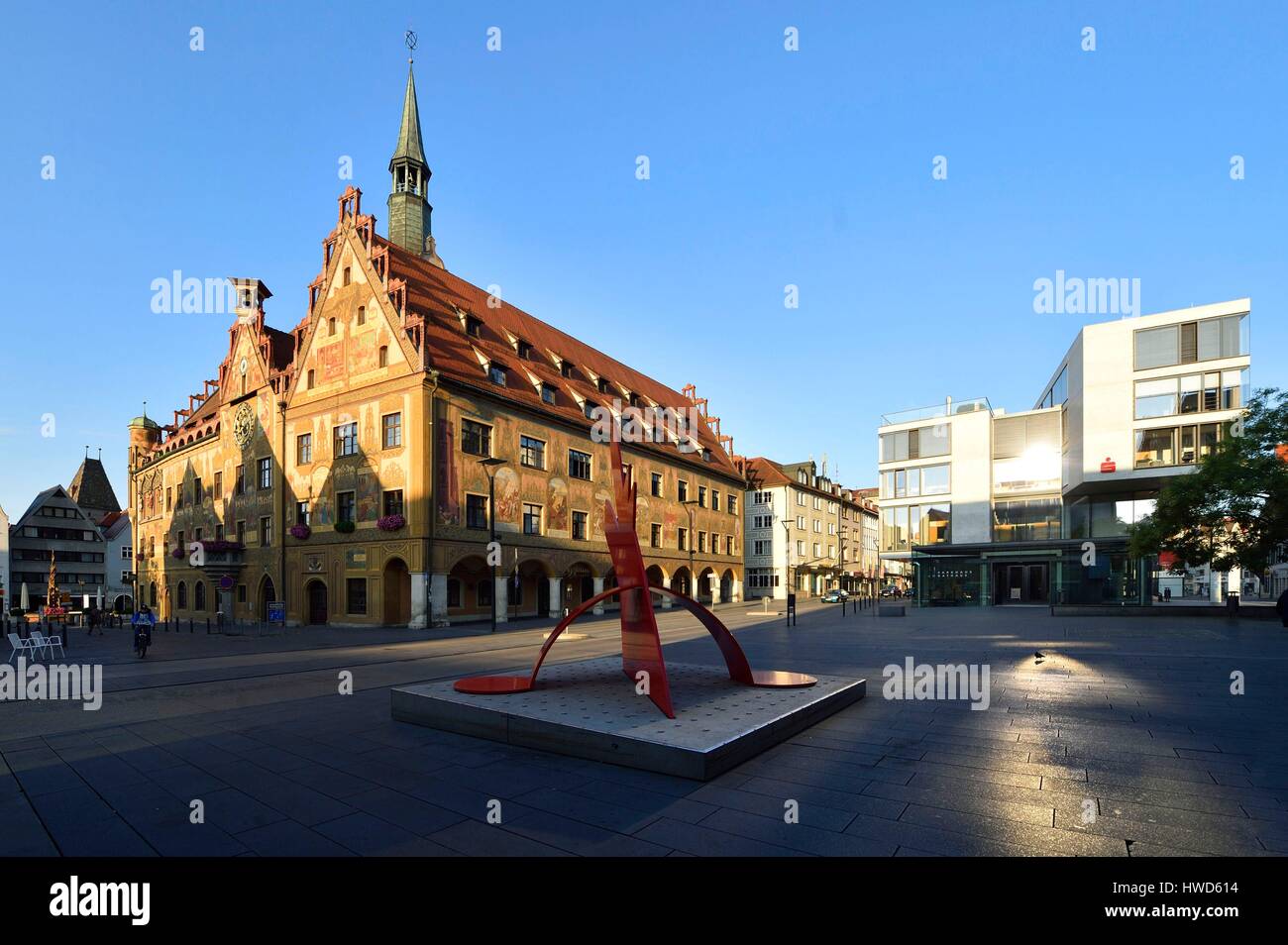 Germany, Bade Wurtemberg, Ulm, Albert Einstein' s birthplace, Rathaus (Town Hall) with Gothic style built in 1370 Stock Photo