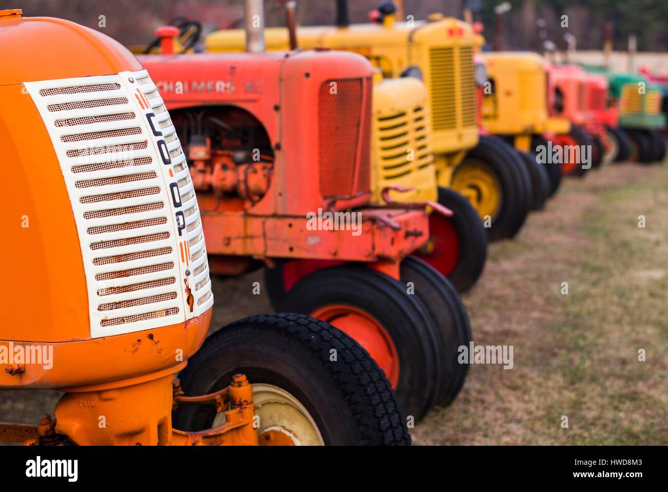 United States, New Hampshire, Manchester Center, antique farm tractors Stock Photo