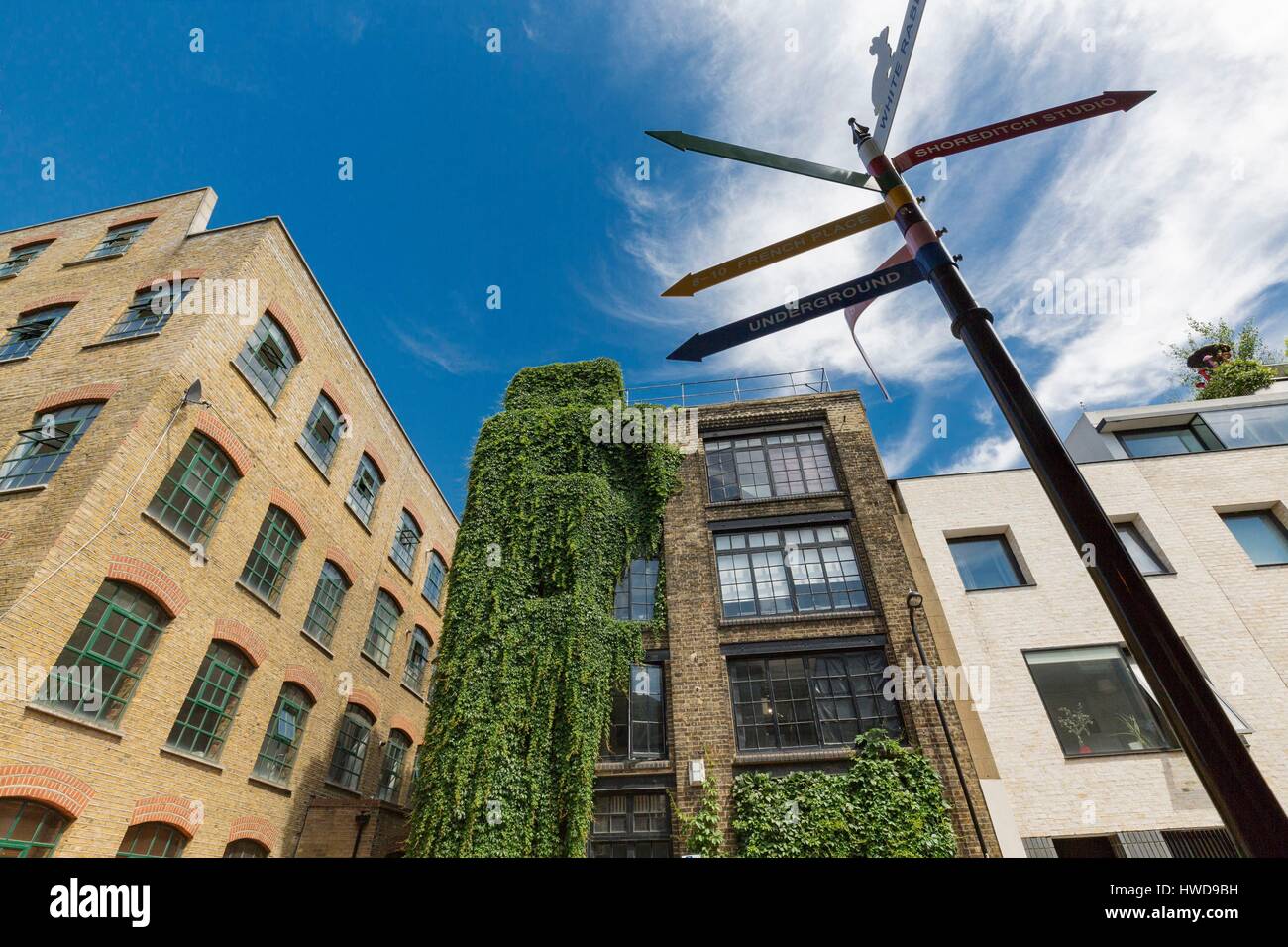United Kingdom, London, Shoreditch district, lofts, directions pillar