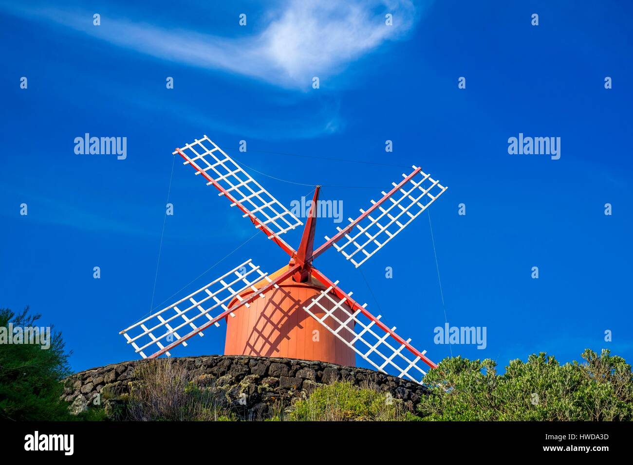 Portugal, Azores archipelago, Pico island, Calheta de Nesquim, Mourricao windmill Stock Photo