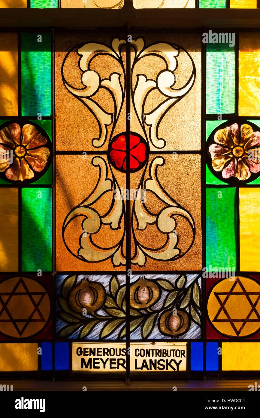 United States, Florida, Miami Beach, South Beach, Jewish Museum of Florida, located in former synagogue, stained glass window donated by gangster Meyer Lansky Stock Photo