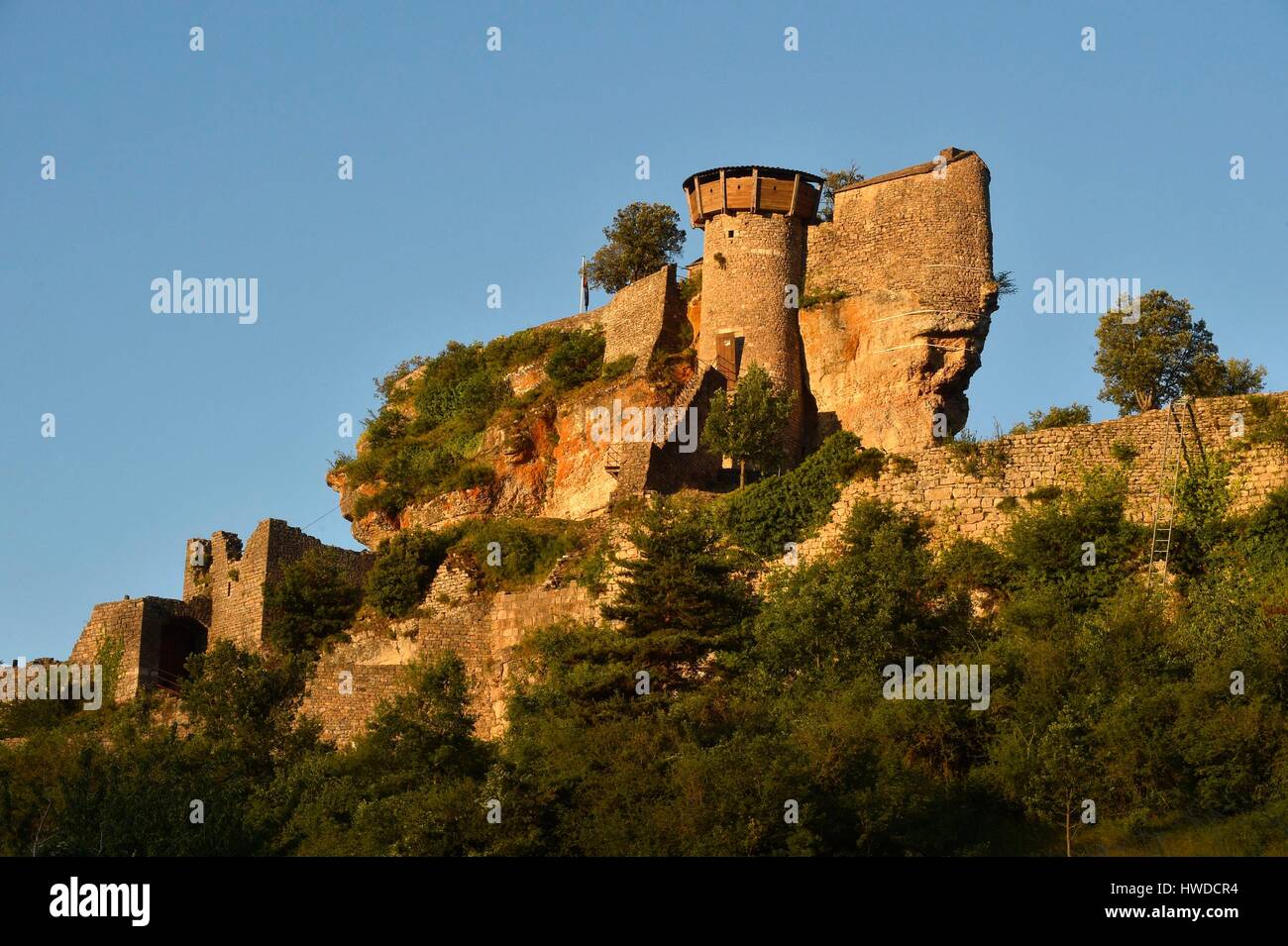 France, Aveyron, Riviere sur Tarn, Peyrelade castle of the 11th century dominating the Gorges du Tarn Stock Photo