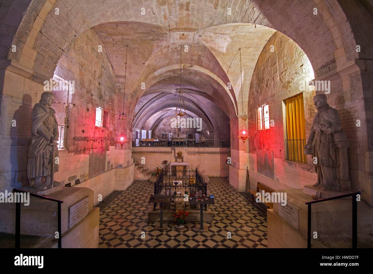 France, Gard, Saint Gilles du Gard, the Abbey of Saint Gilles listed as World Heritage by UNESCO, the crypt and the tomb of Saint Gilles du Gard Stock Photo