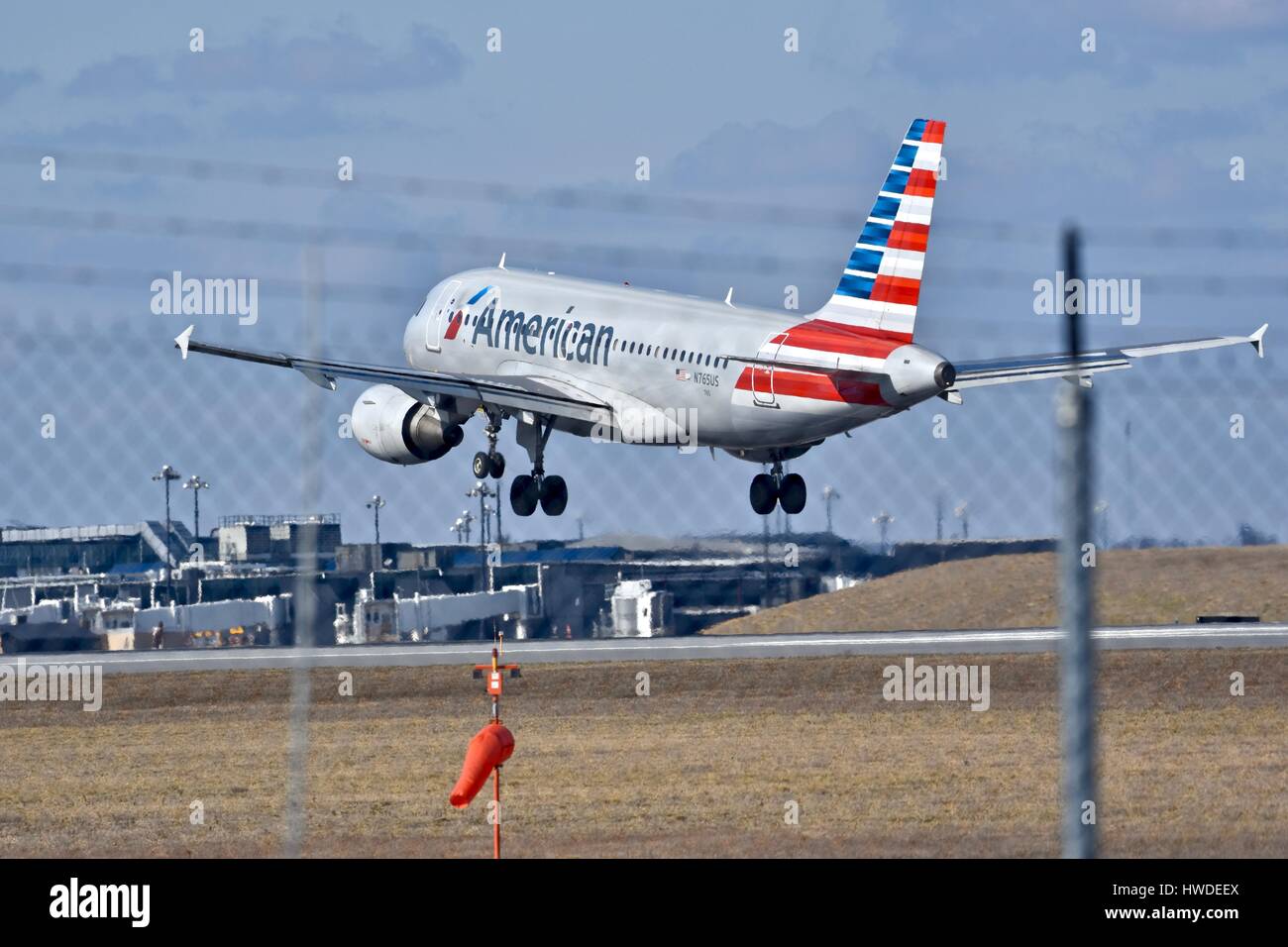 American Airlines plane preparing to land at the BWI airport Stock