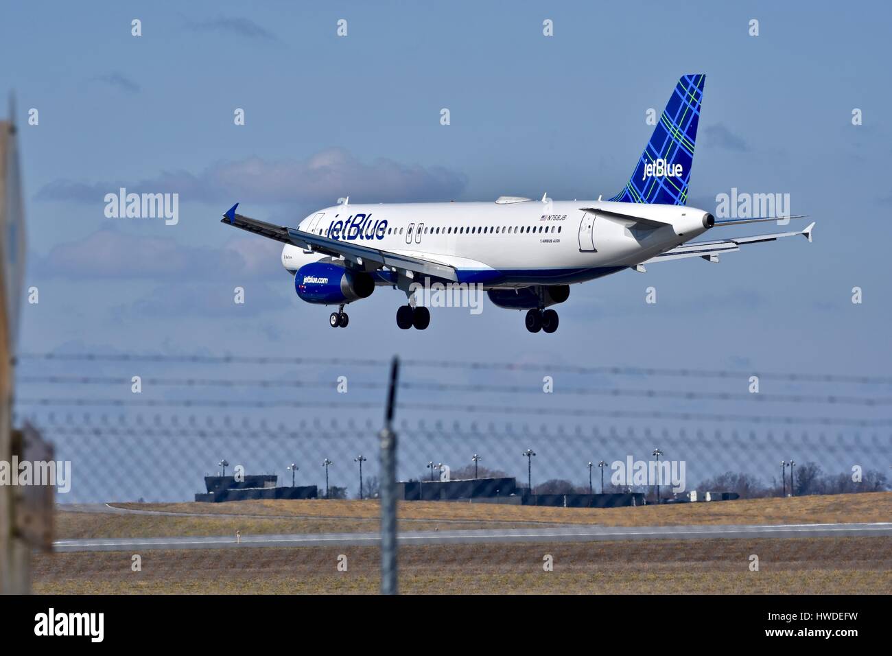 jetBlue Airlines plane in flight Stock Photo Alamy