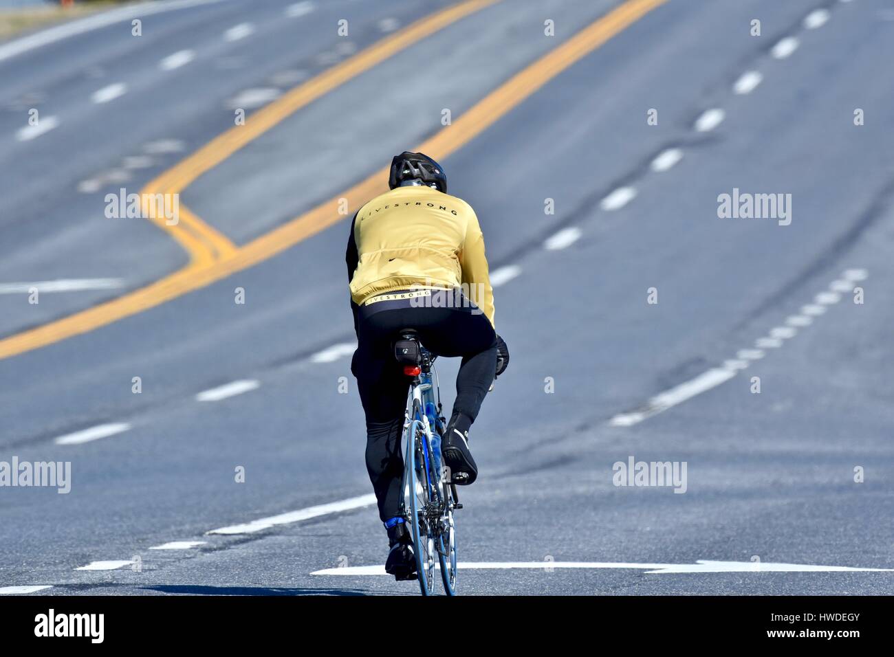 A biker in Livestrong clothing Stock Photo
