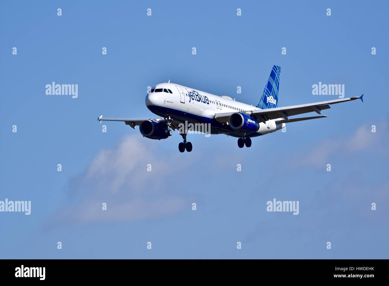 jetBlue Airlines plane in flight Stock Photo Alamy