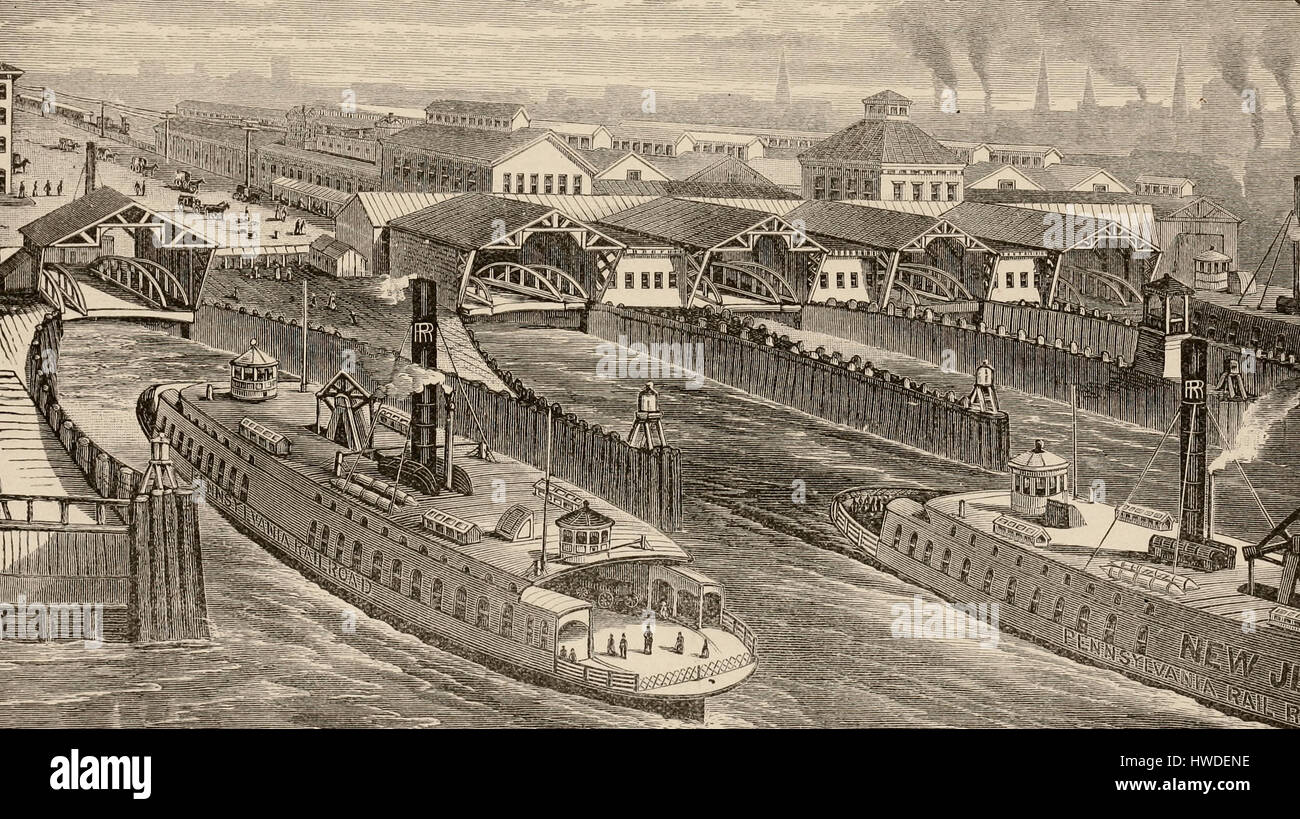 Pennsylvania Railroad Ferry to New York and Brooklyn from Jersey City, New  Jersey, circa 1875 Stock Photo - Alamy