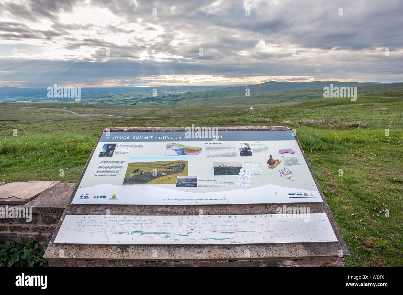 Information board on the summit of Hartside in the North Pennines, UK Stock Photo