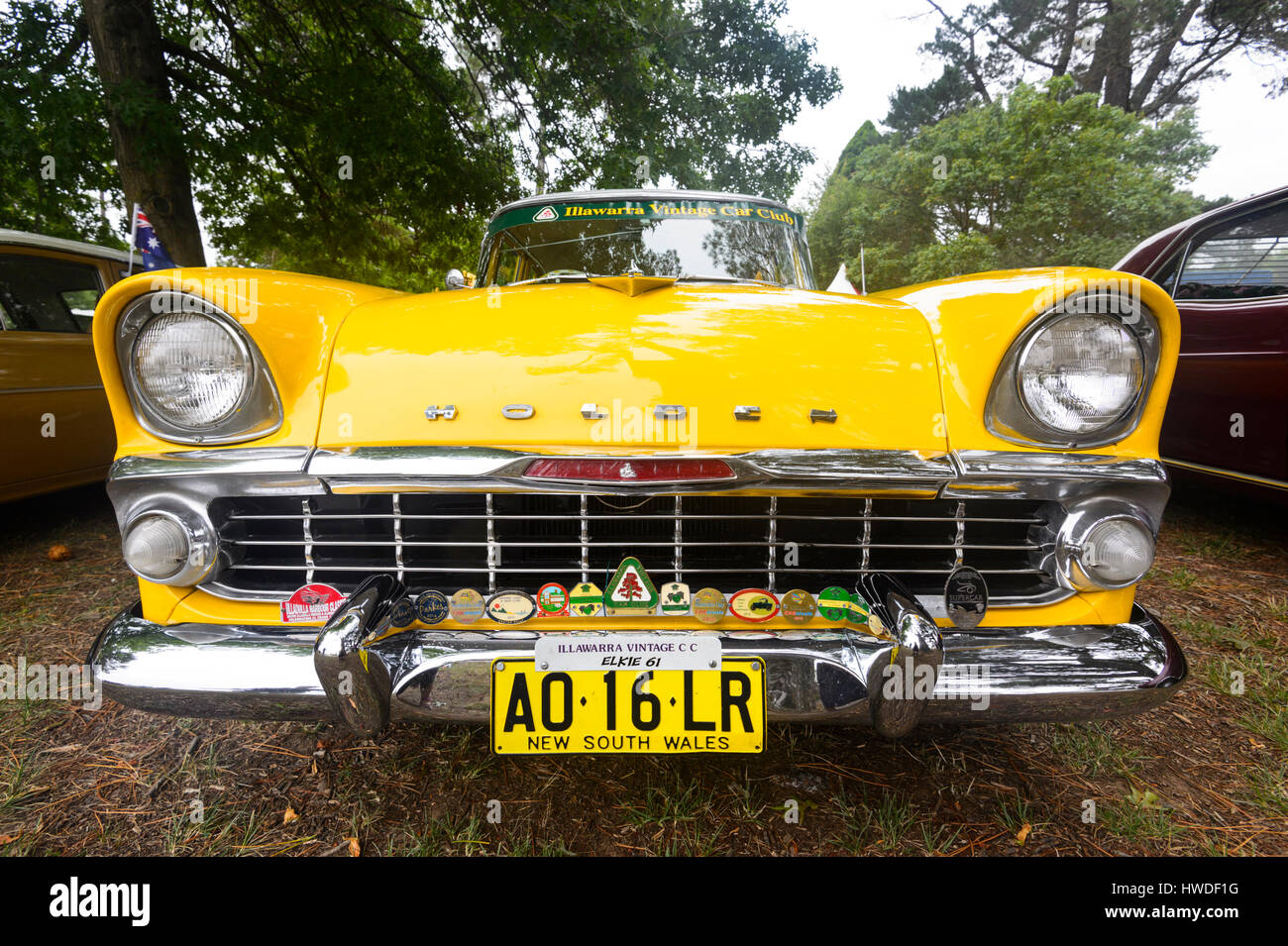Front view of a Yellow Vintage Holden Special car Stock Photo