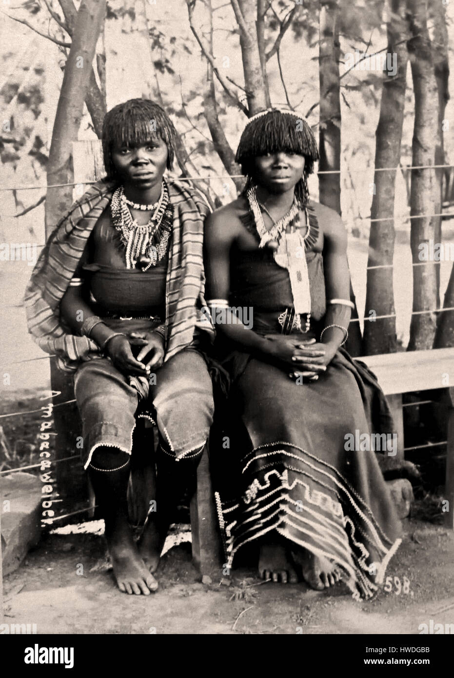 Portrait of two Bhaca Women  1891 ( discrimination - racism ) South Africa African Stock Photo