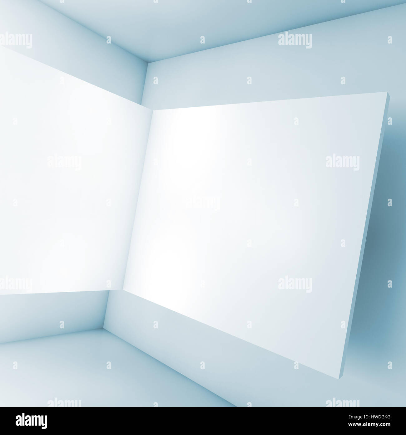 Abstract empty interior, white walls, corner installation with soft