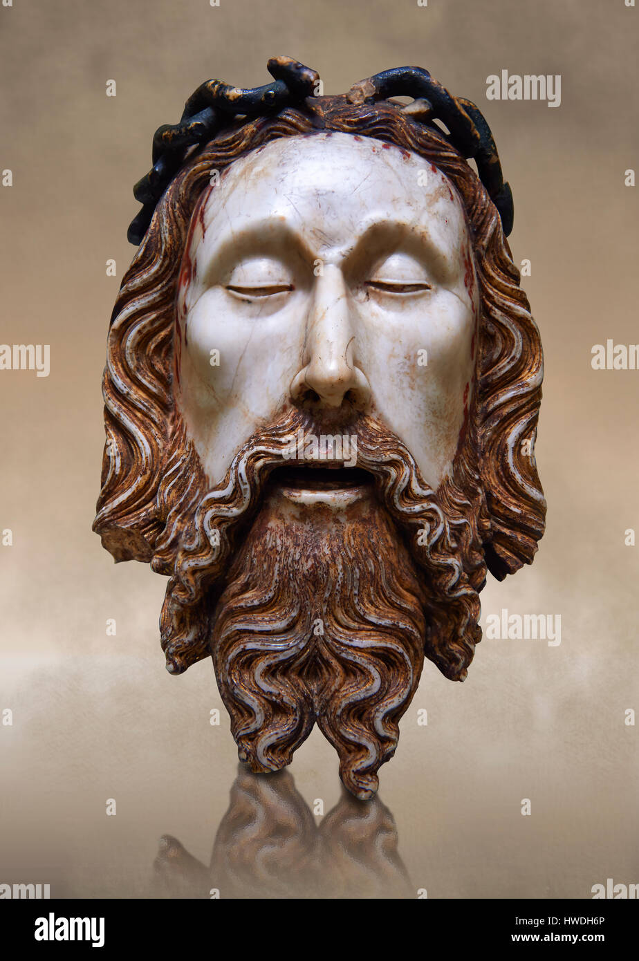 Gothic statue of the Head of Jesus Christ by  Jaume Cascalls. National Museum of Catalan Art, inv no: 034879-000 Stock Photo