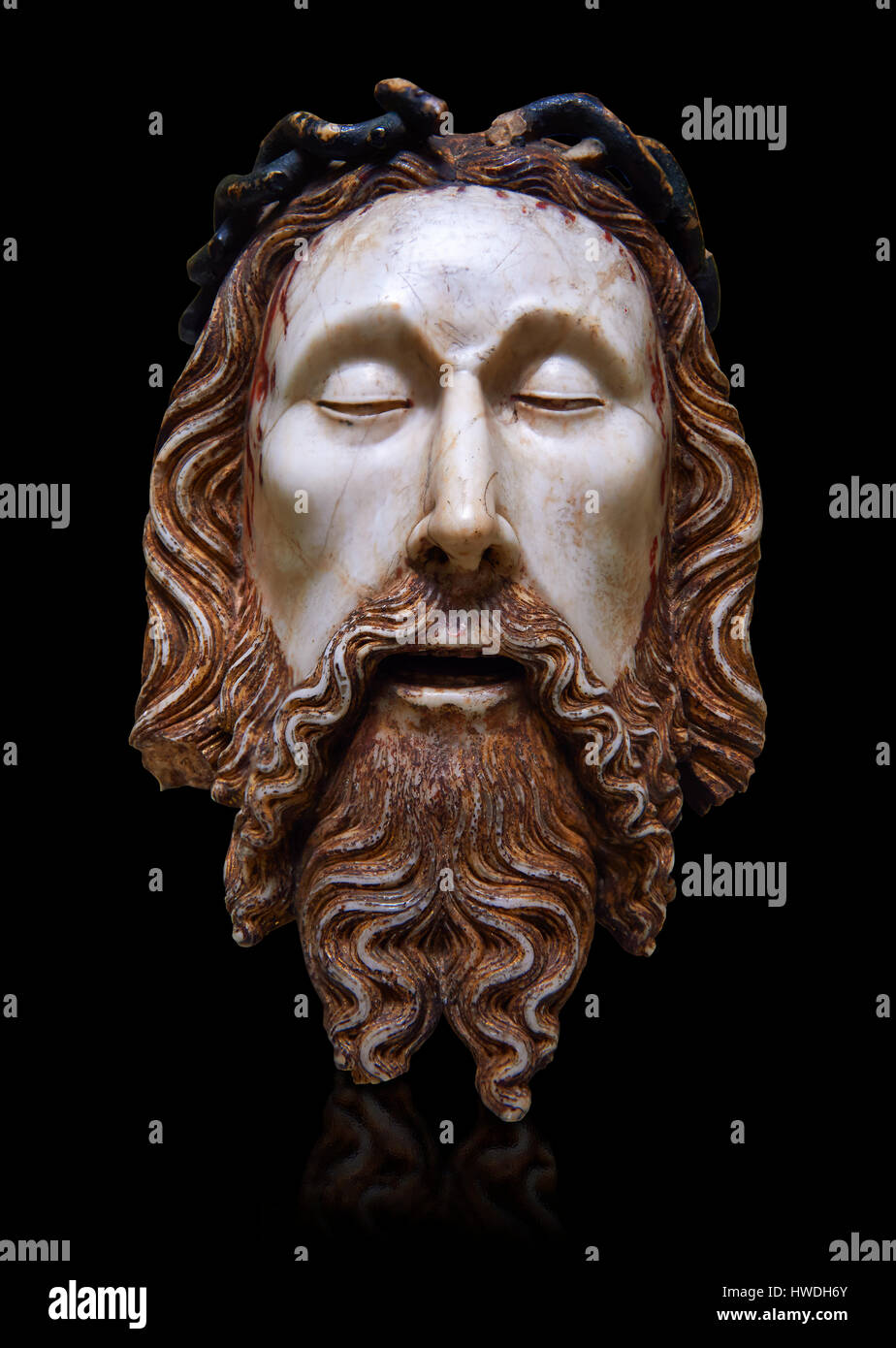 Gothic statue of the Head of Jesus Christ by  Jaume Cascalls. National Museum of Catalan Art, inv no: 034879-000 Stock Photo