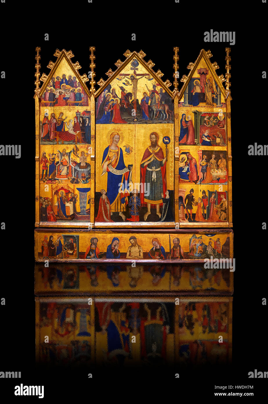 Gothic painted Panel Altarpiece of the Saints John by Master of Santa Coloma de Queralt