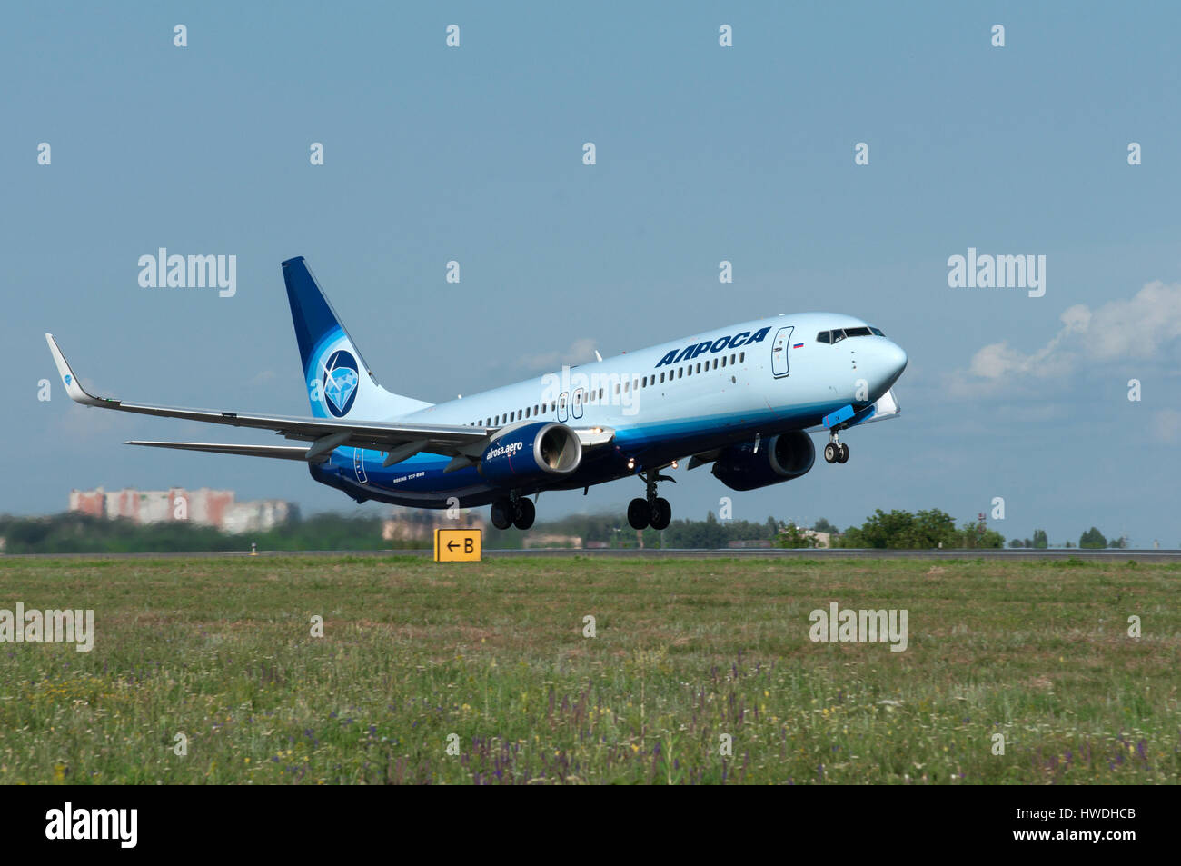 Takeoff of the aircraft Boeing-737, Rostov-on-Don, Russia, 15th of June 2015. Official spotting. Stock Photo