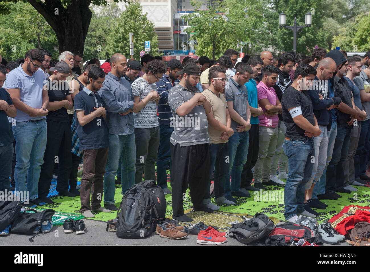 Berlin, Germany, Muslims participate in traditional Friday prayers Stock Photo