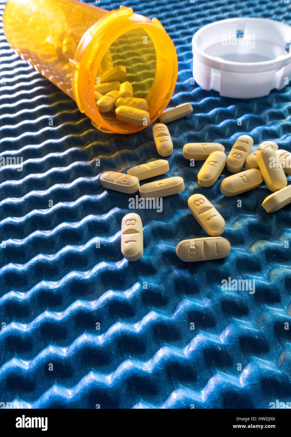 Still life of Pills and Medicine Bottle Stock Photo