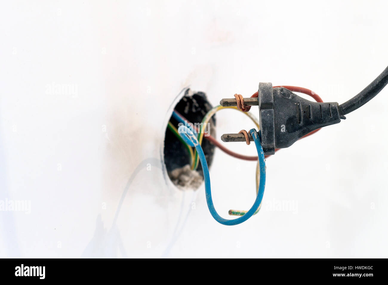 Badly wired plug showing bad and wrong and dangerous connection Stock Photo Alamy