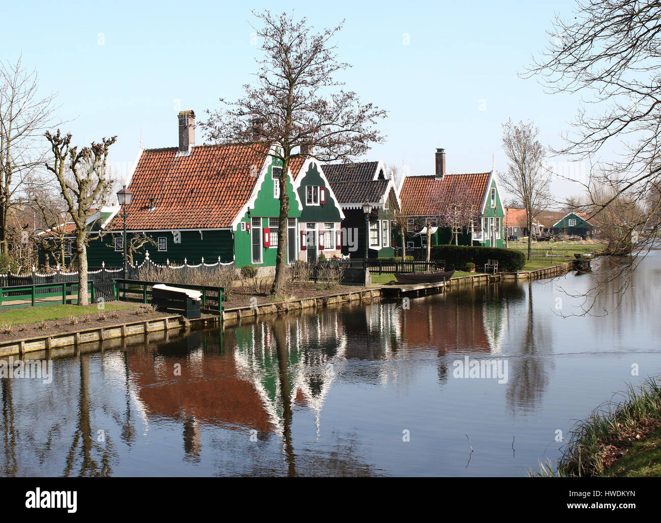 Traditional Dutch wooden houses at the village of Zaanse Schans, Zaandam / Zaandijk, Netherlands Stock Photo