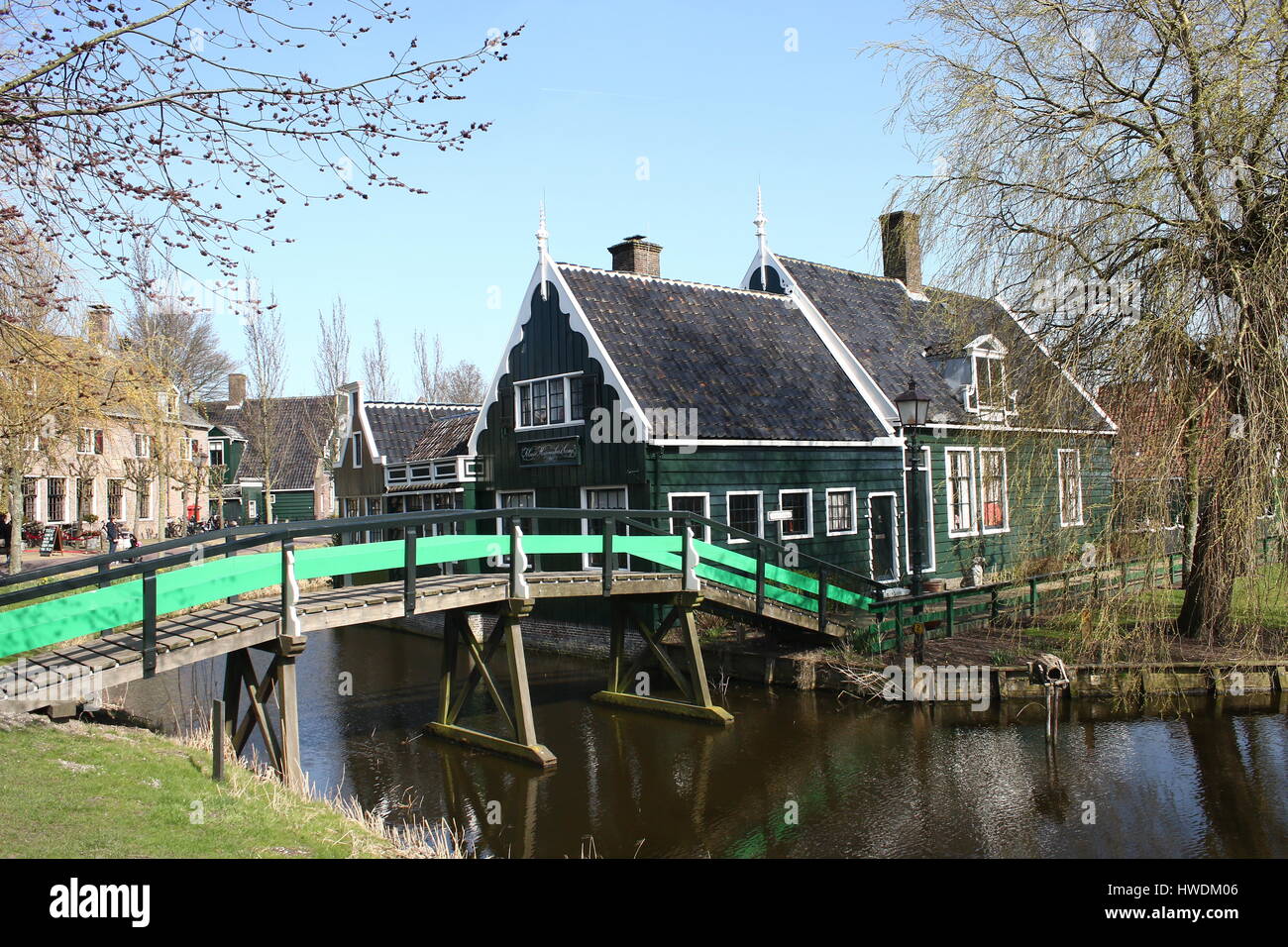 Traditional Dutch wooden houses at the village of Zaanse Schans, Zaandam / Zaandijk, Netherlands Stock Photo