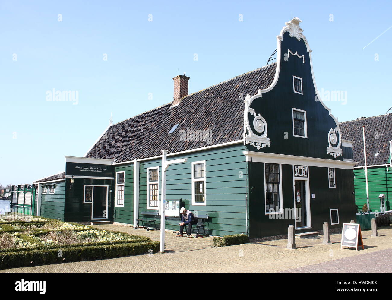 Traditional Dutch wooden houses at the village of Zaanse Schans, Zaandam / Zaandijk, Netherlands Stock Photo