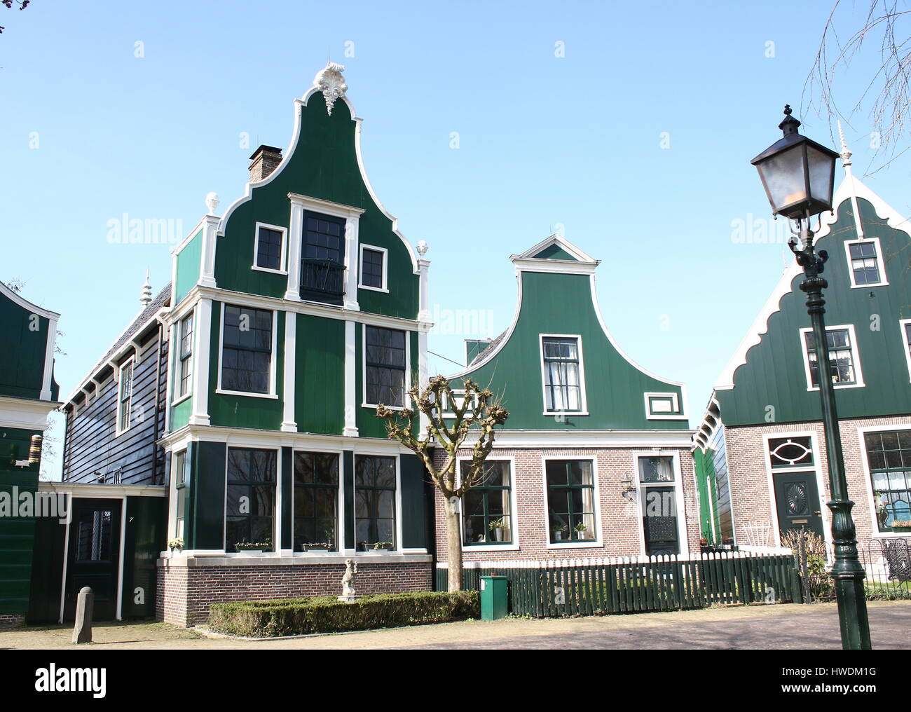 Traditional Dutch wooden houses at the village of Zaanse Schans, Zaandam / Zaandijk, Netherlands Stock Photo