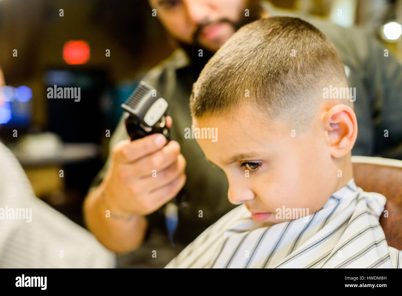 Barber Shaving Boy S Hair Stock Photo 136140273 Alamy