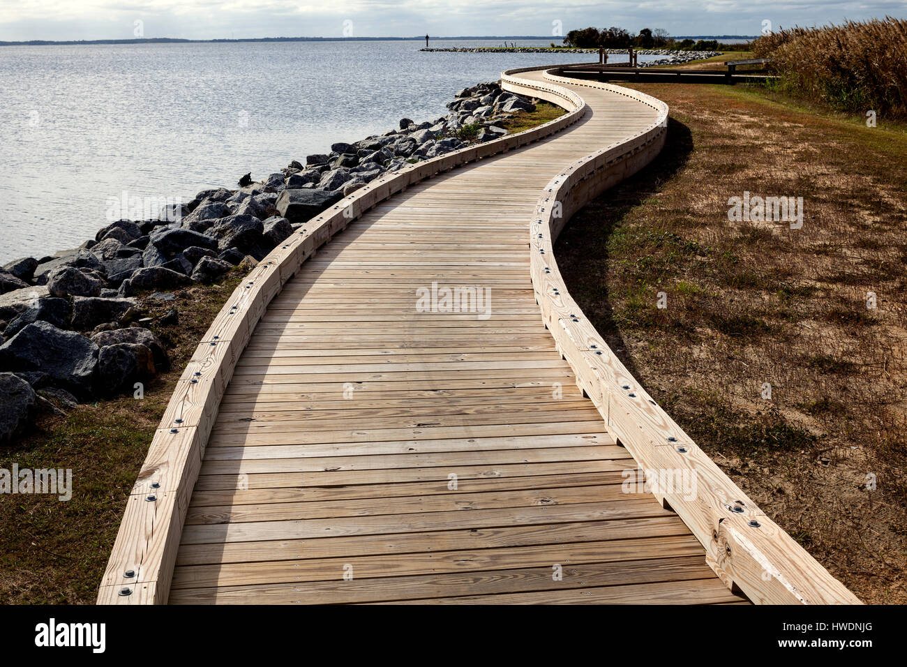 NC00698-00...NORTH CAROLINA - Walkway along Currituck Sound at the Whalehead Club in the town of Corolla on the Outer Banks. Stock Photo