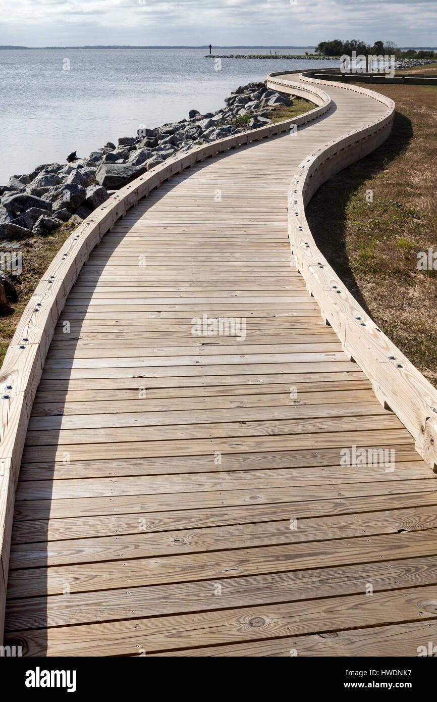 NC00699-00...NORTH CAROLINA - Walkway along Currituck Sound at the Whalehead Club in the town of Corolla on the Outer Banks. Stock Photo