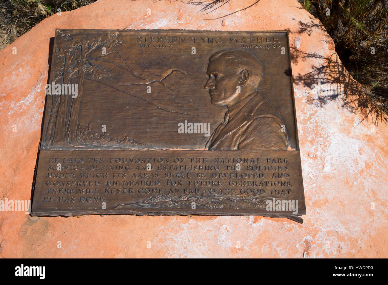 Mather plaque, Canyonlands National Park, Utah Stock Photo