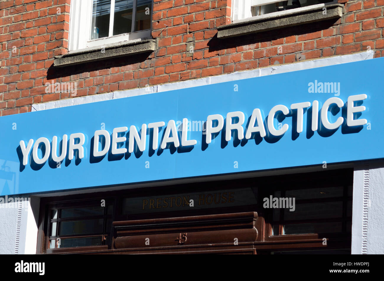 ’Your Dental Practice’ sign outside a dentist. Stock Photo