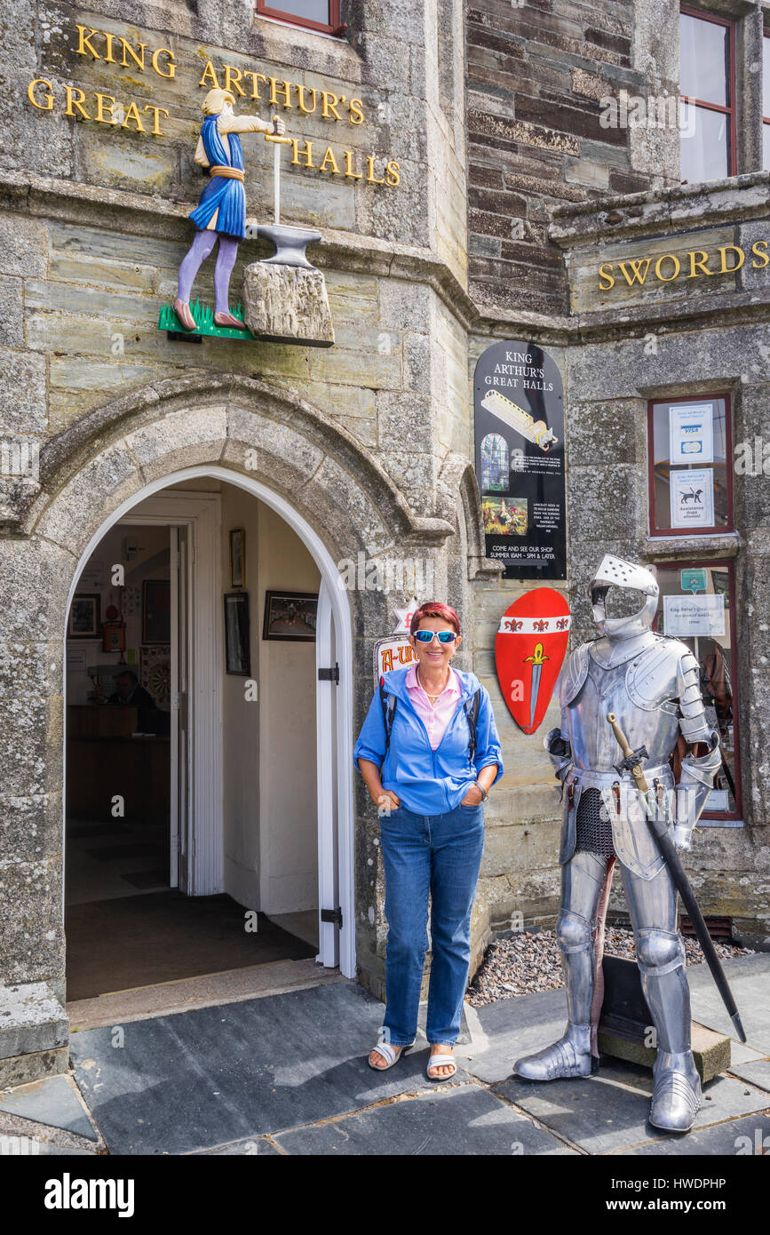 United Kingdom, South West England, Cornwall, Tintagel, entrance to King Arthur's Hall, former headquarters of the 'Fellowship of the Knights of the R Stock Photo