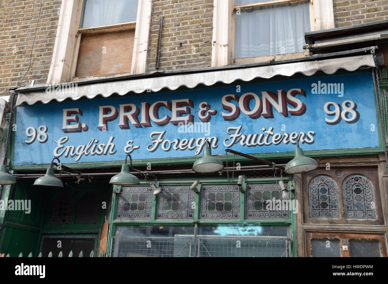 E Price & Sons former greengrocers shop in Golborne Rd, North Kensington, London, UK. Stock Photo