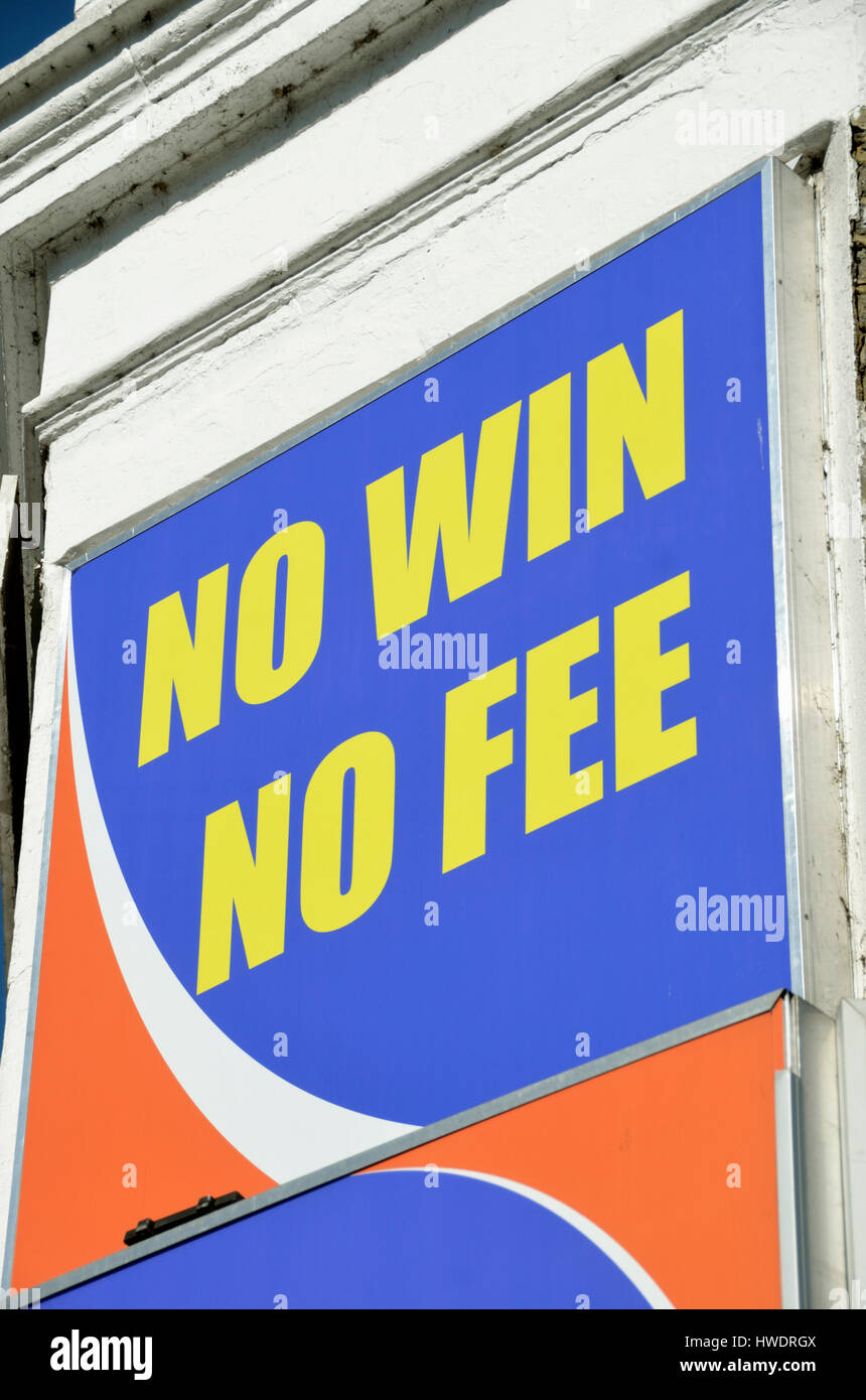 No Win No Fee sign outside a solicitor’s office. Stock Photo