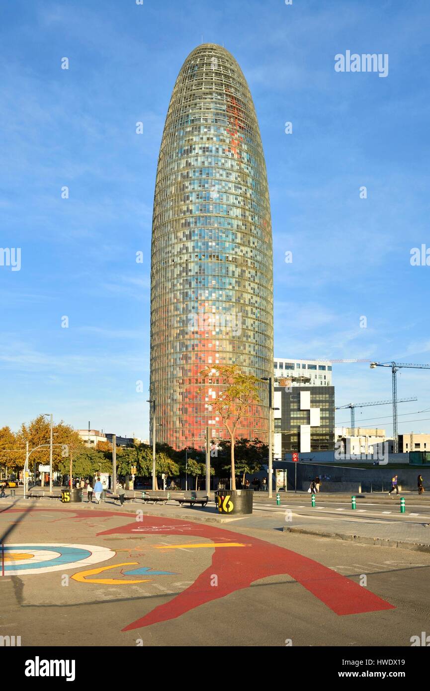 Spain, Catalonia, Barcelona, Torre Agbar (Agbar tower) of the architect