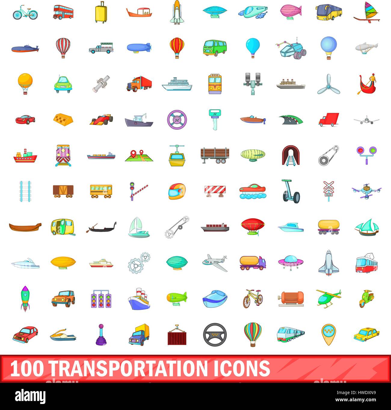 100 transportation icons set, cartoon style Stock Vector Image & Art ...