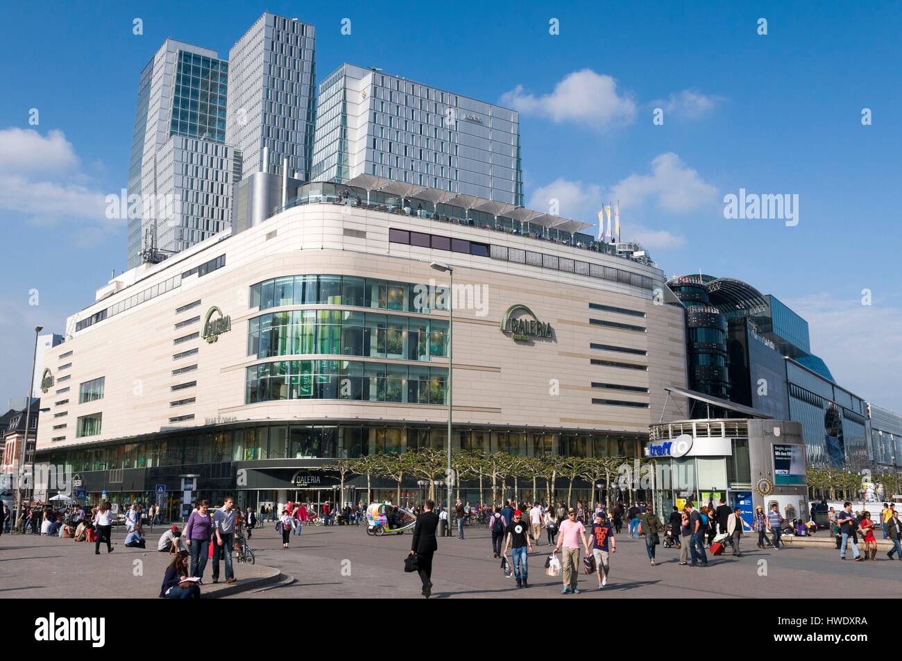 Germany, Hesse, Frankfurt am Main, Hauptwache and Kaufhof shopping center, Palais Quartier towers and Jumeirah Frankfurt Hotel in the background Stock Photo