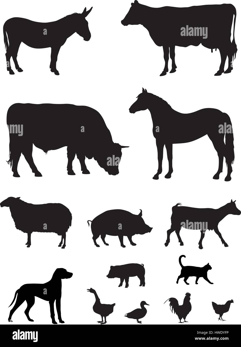 Vector illustration of various farm animals silhouettes Stock Vector ...