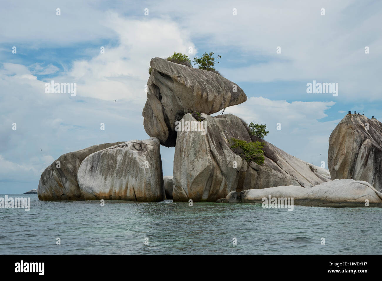 Balancing Rock at Kelayang Beach, Pulau Belitung, Indonesia Stock Photo