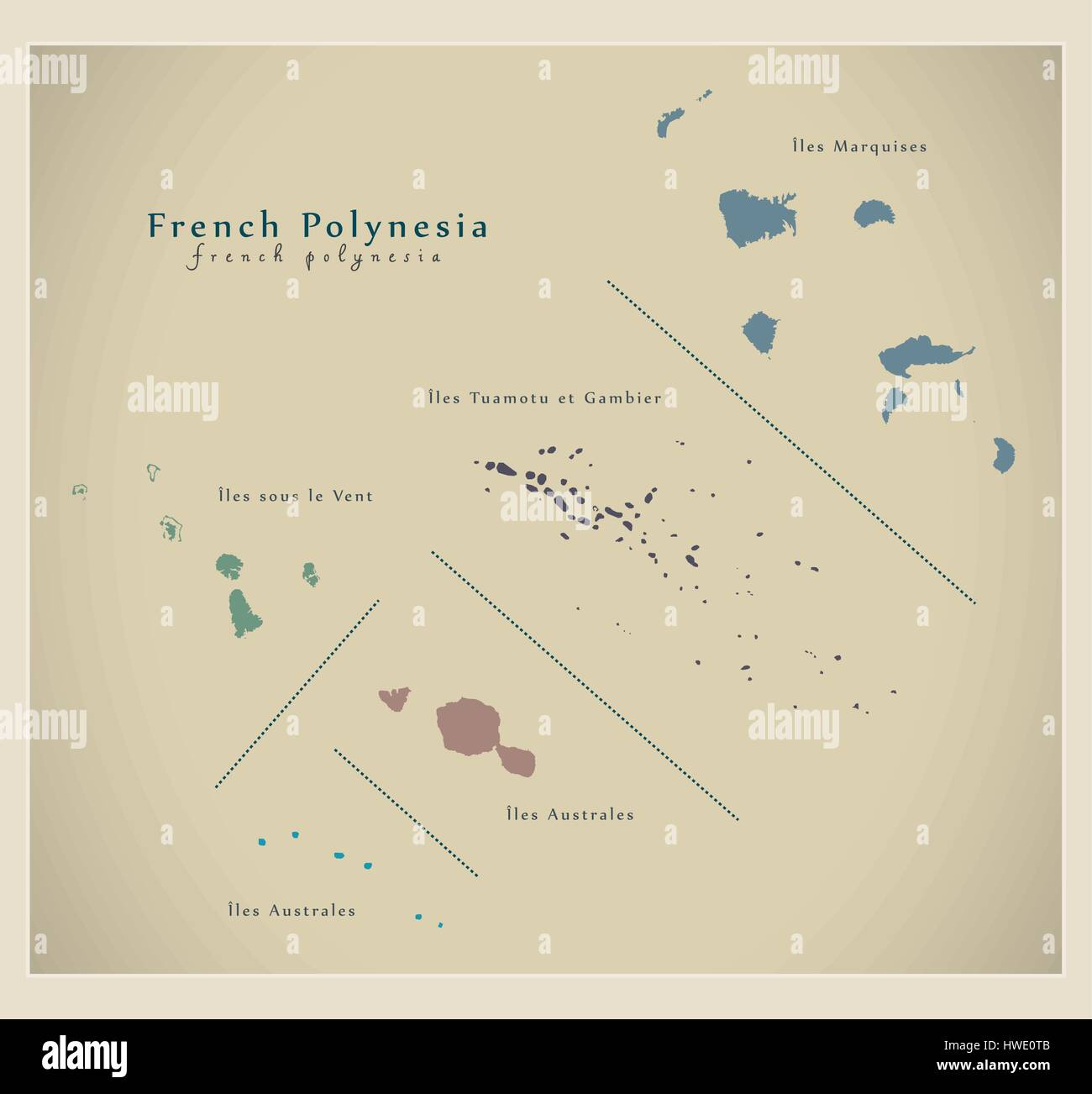 Modern Map - French Polynesia details PF Stock Vector