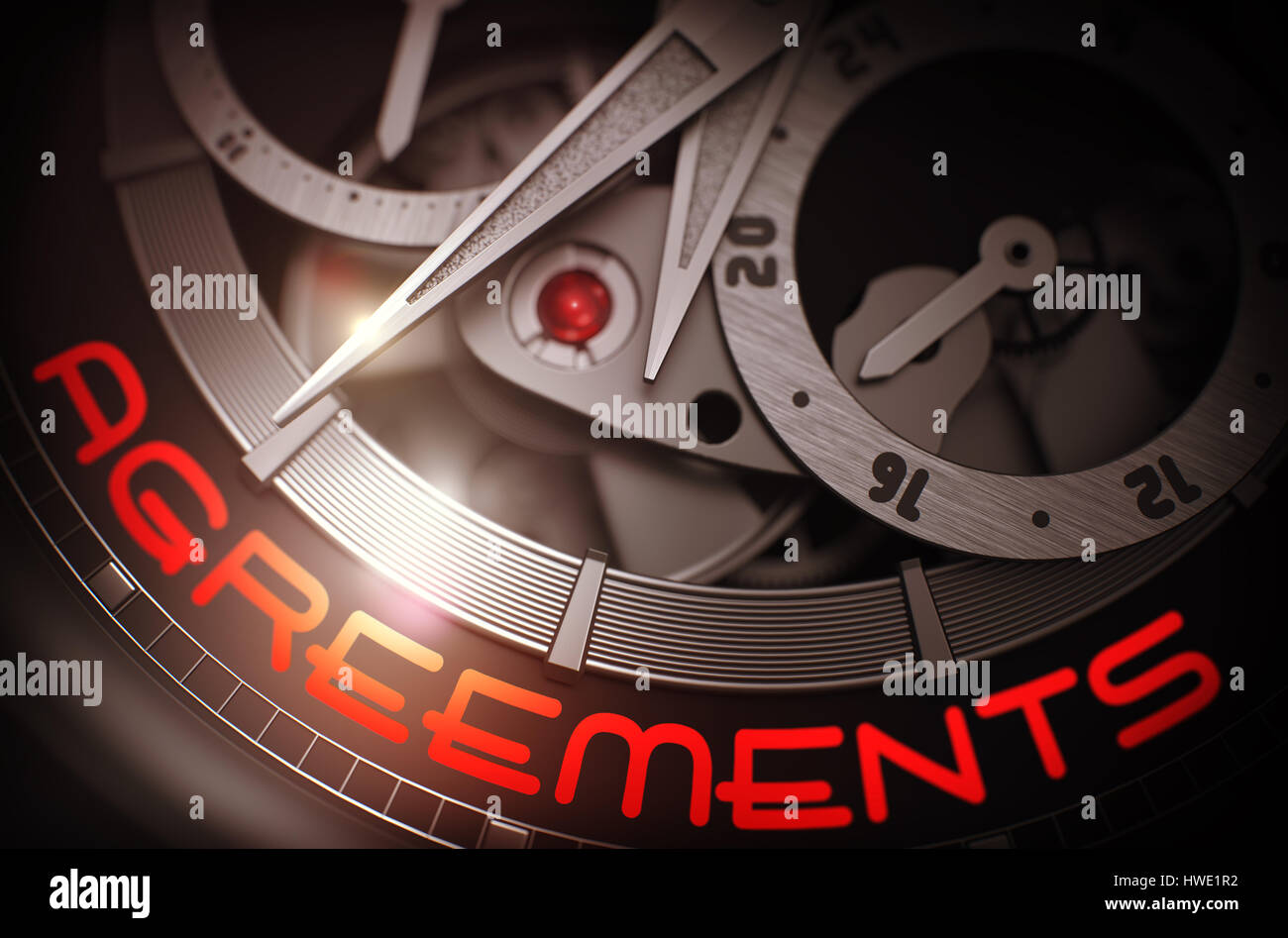 Agreements on Luxury Men Wristwatch Mechanism. 3D. Stock Photo