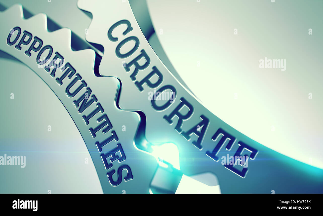 Corporate Opportunities - Text on Shiny Metal Cog Gears. 3d. Stock Photo