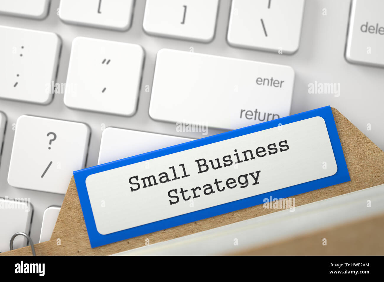 Sort Index Card with Small Business Strategy. 3d. Stock Photo