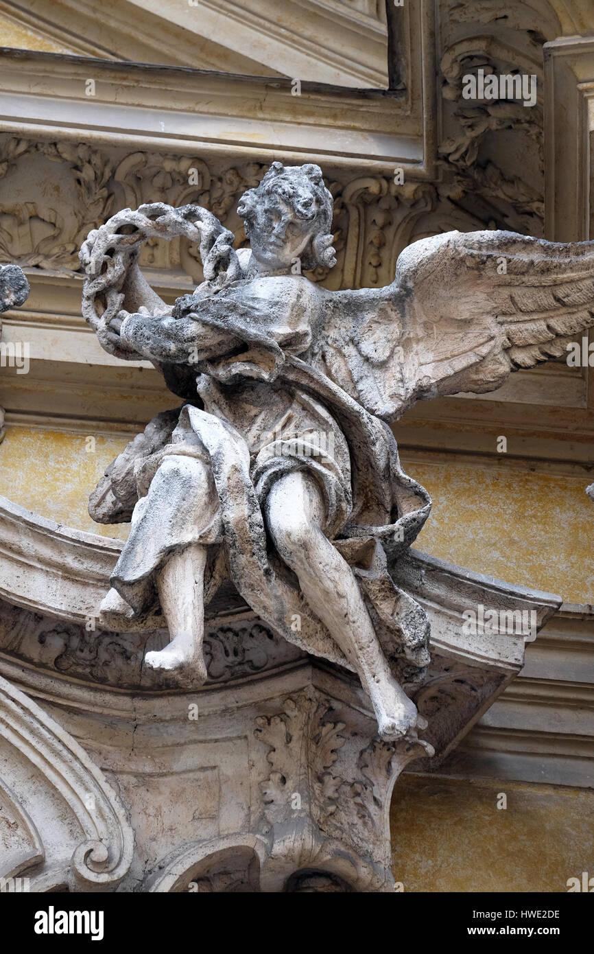 Angel on facade of Santa Maria Maddalena Church in Rome, Italy on ...