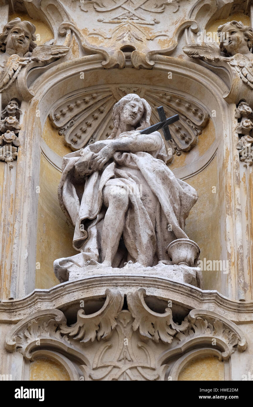 Statue of Saint Mary Magdalen on facade of Santa Maria Maddalena Church