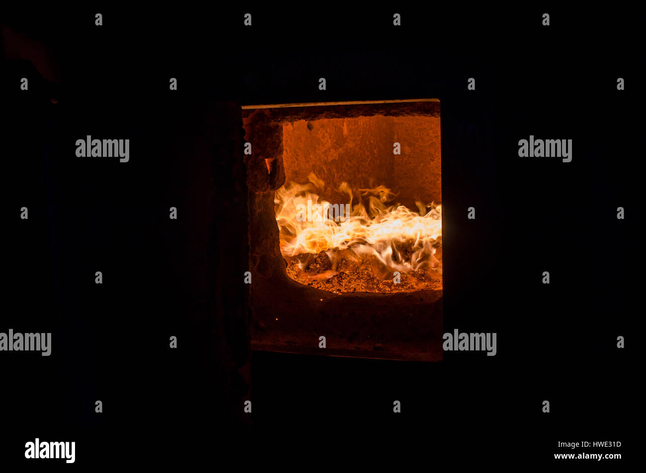 automatic biomass boiler FIEDLER, fire chamber Stock Photo - Alamy