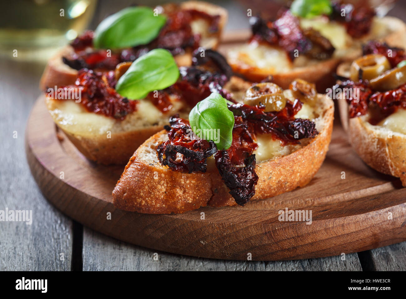 Bruschetta with sun dried tomatoes hires stock photography and images