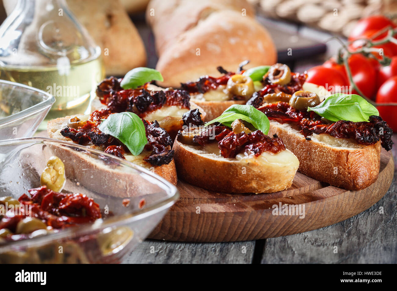 Bruschetta with sun dried tomatoes hires stock photography and images